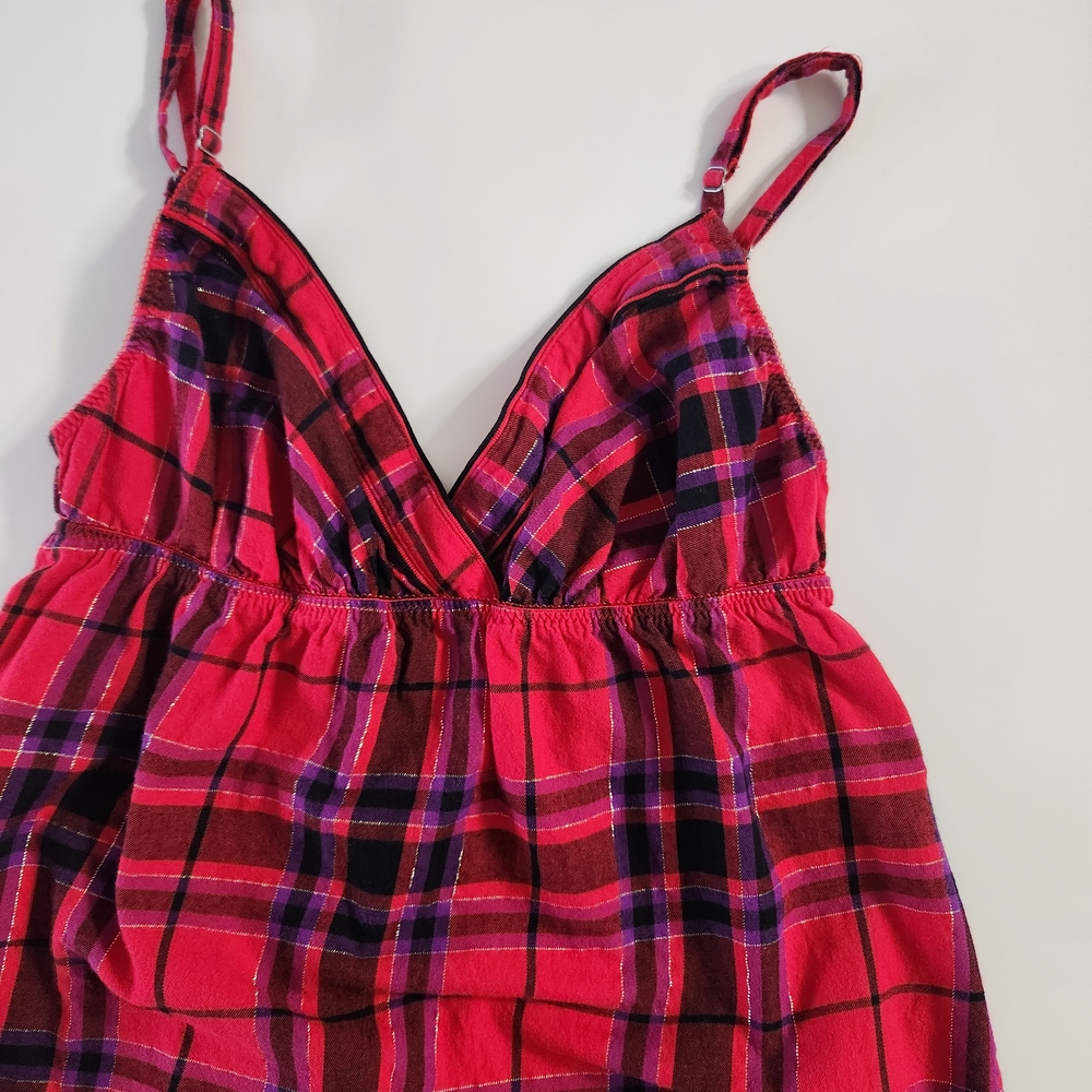 Victoria's Secret Red and Purple Flannel Plaid Babydoll